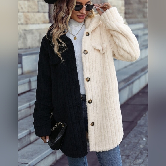 So Lovrie Jackets & Blazers - RESTOCKING! Contrast Button Down Long Teddy Jacket
